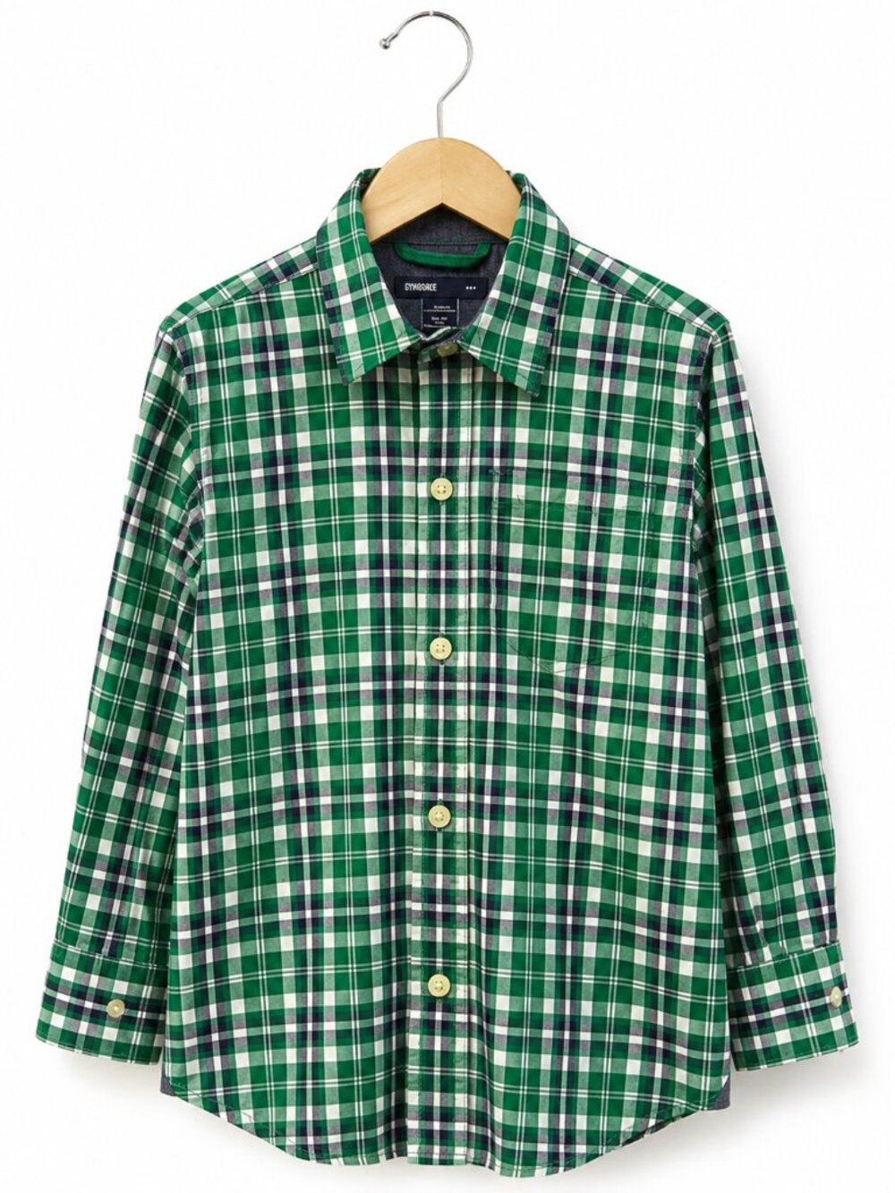 GapKids Boys XS Green Navy White Plaid Long‎ Sleeve Button Down Cotton Shirt